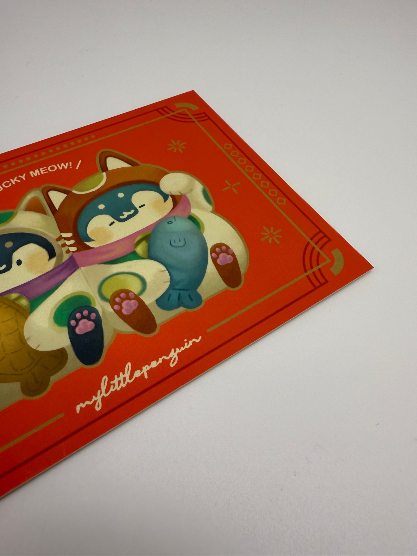 Lucky meow!招福小企鵝 |雙面觸感特厚明信片