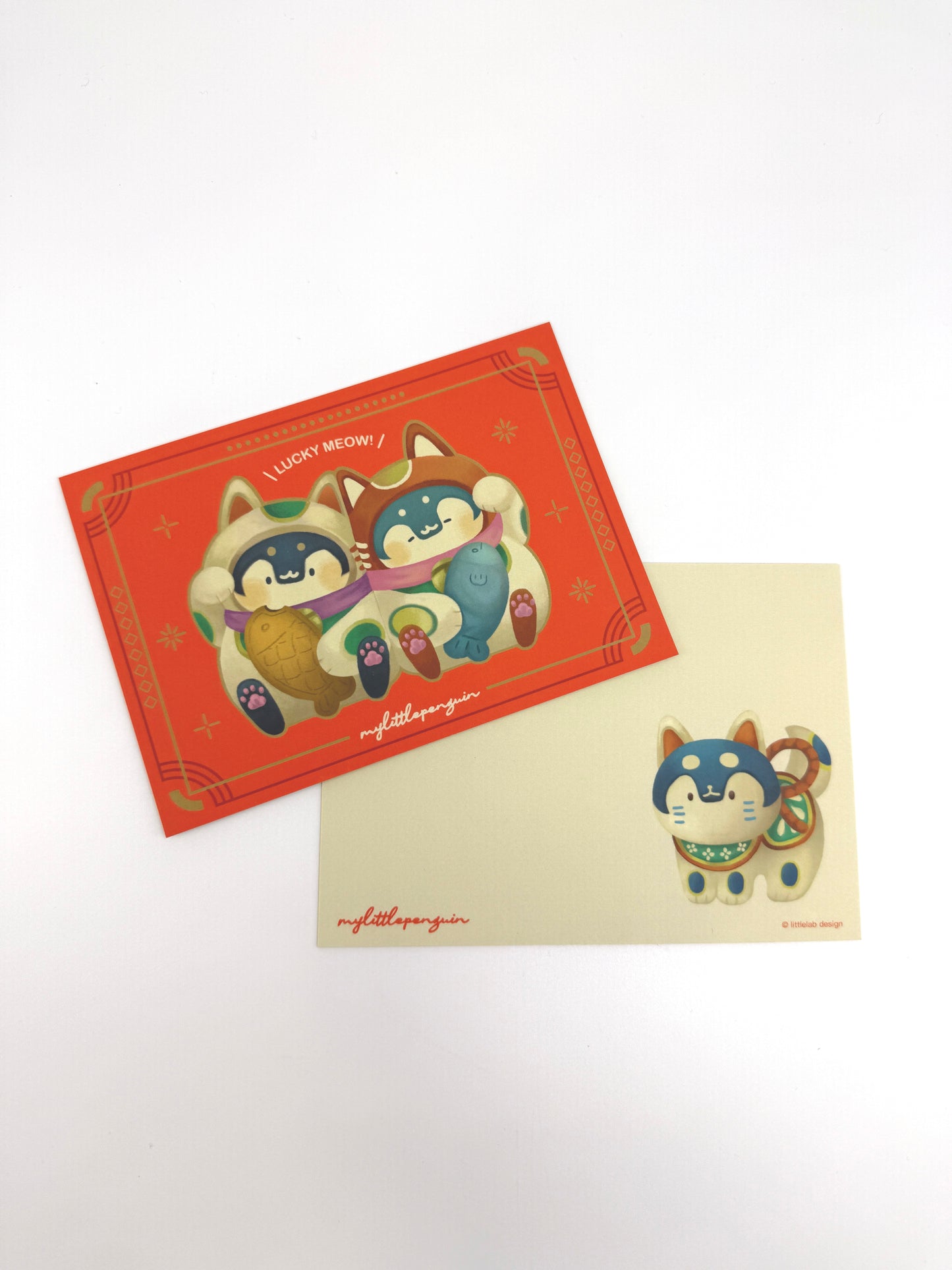 Lucky meow!招福小企鵝 |雙面觸感特厚明信片